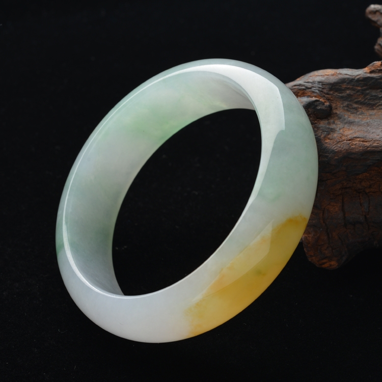 (超值推荐)糯冰种黄翡飘花手镯(57.6mm)