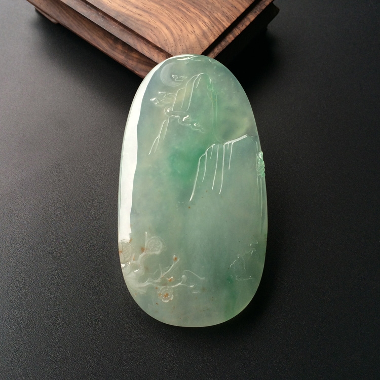 (超值推荐)冰种飘翠略带褐黄翡仕女挂件