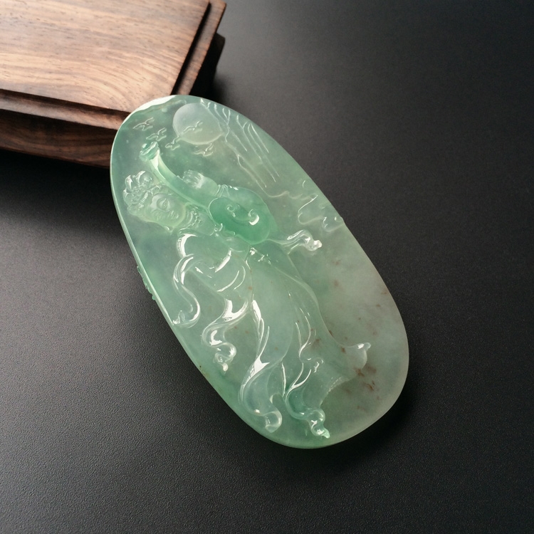 (超值推荐)冰种飘翠略带褐黄翡仕女挂件