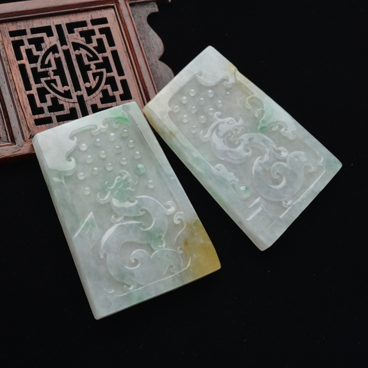 (超值推荐)冰种黄加绿龙凤呈祥挂件(一对)