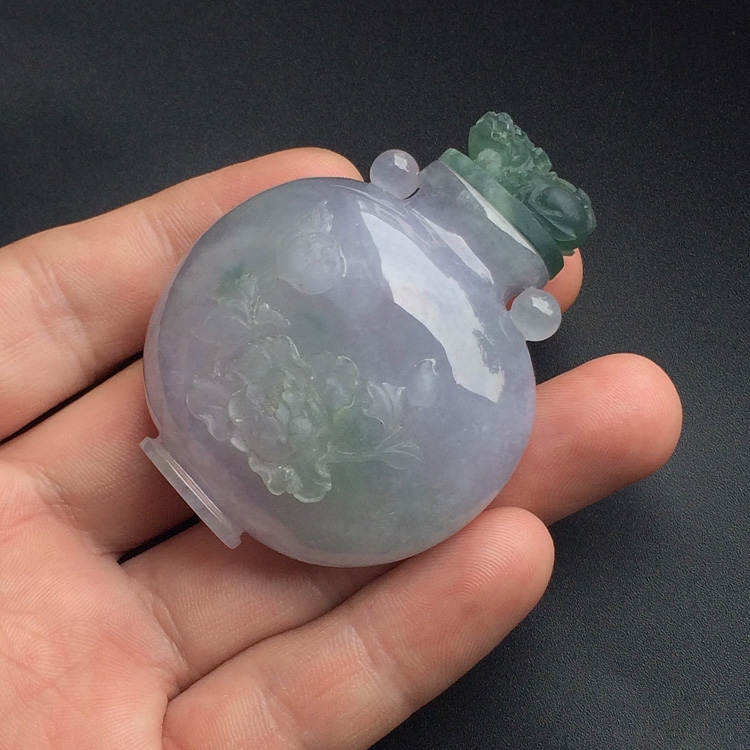 （超值推荐）糯冰种晴水紫罗兰富贵花开鼻烟壶摆件