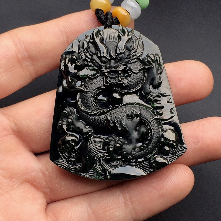（超值推荐）冰玻种墨翠龙牌挂件