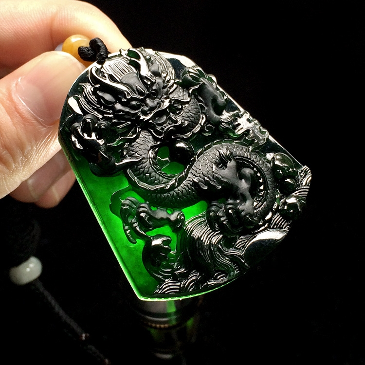 （超值推荐）冰玻种墨翠龙牌挂件