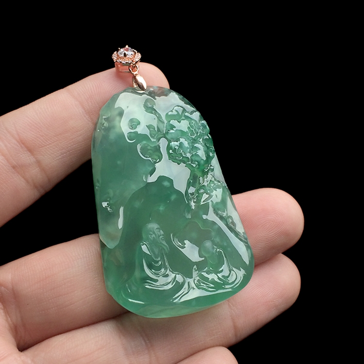 （超值推荐）（高松峰大师作品）冰种晴水略飘花问道挂件