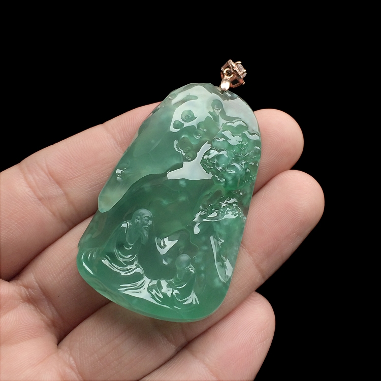 （超值推荐）（高松峰大师作品）冰种晴水略飘花问道挂件