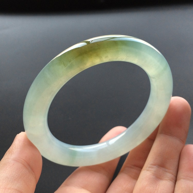 (超值推荐)冰种晴水褐黄翡圆条手镯(56mm)