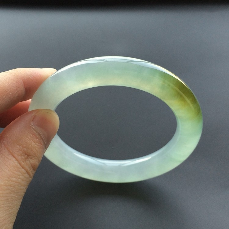 (超值推荐)冰种晴水褐黄翡圆条手镯(56mm)