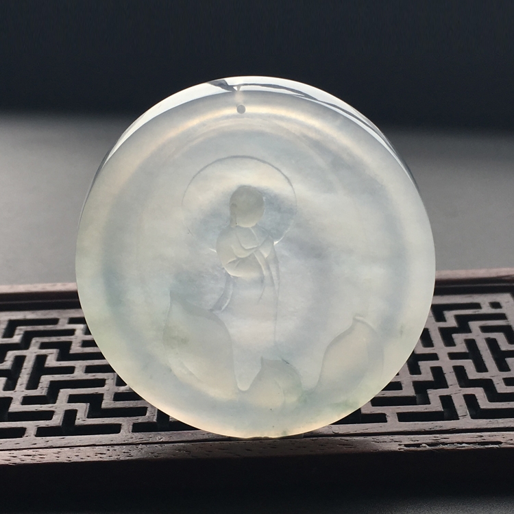 (超值推荐)冰玻种淡晴水莲悟挂件