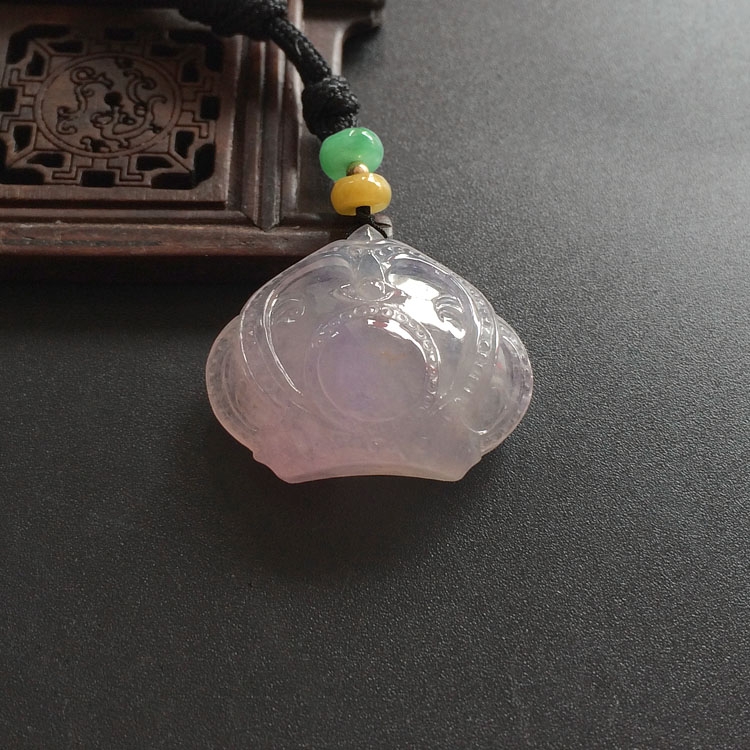 （超值推荐）冰种紫罗兰略带黄翡皇冠挂件（一对）