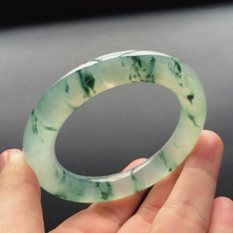 (超值推荐)冰种飘花圆条手镯(54.5mm)