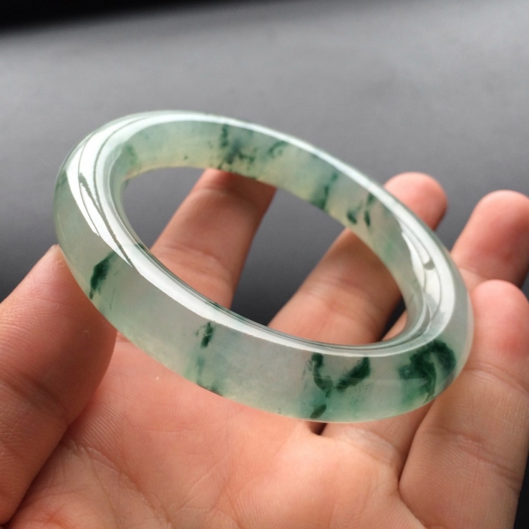 (超值推荐)冰种飘花圆条手镯(54.5mm)