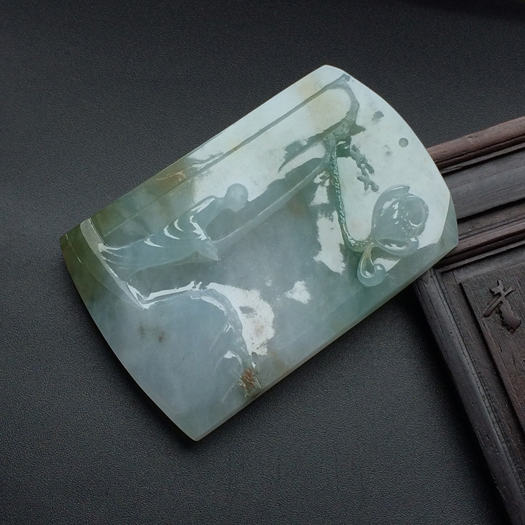 糯冰种晴水带褐黄翡莲悟挂件