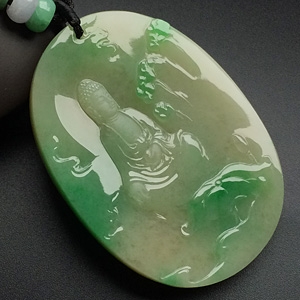 （超值推荐）（高松峰大师作品）糯冰种黄加绿阿弥陀佛挂件