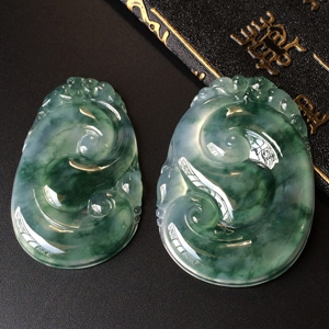 (超值推荐)冰种飘花如意挂件一对