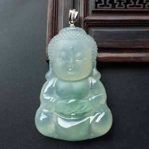 冰种晴水略飘花宝宝佛挂件