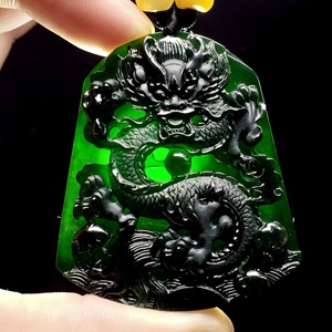 （超值推荐）冰玻种墨翠龙牌挂件