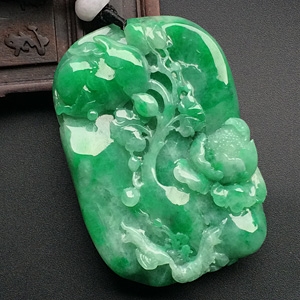 （超值推荐）糯冰种翠色富贵花开挂件