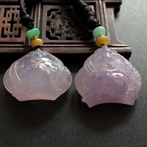 （超值推荐）冰种紫罗兰略带黄翡皇冠挂件（一对）