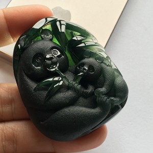 (超值推荐)冰种墨翠母子情深挂件
