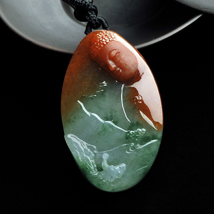 (超值推荐)糯冰种红黄翡飘花普度众生挂件