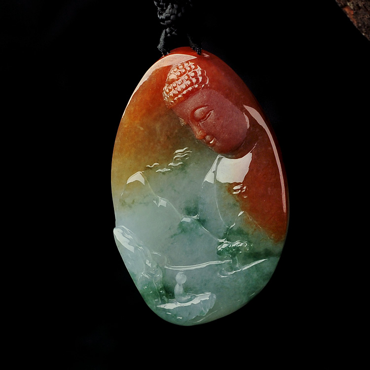 (超值推荐)糯冰种红黄翡飘花普度众生挂件