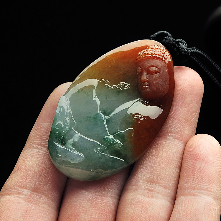 (超值推荐)糯冰种红黄翡飘花普度众生挂件