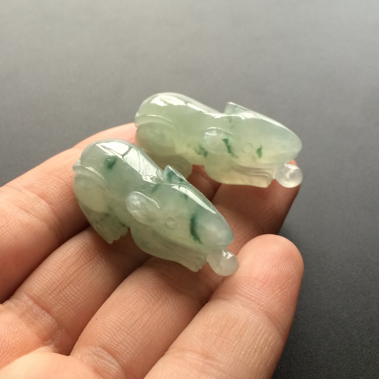 (超值推荐)糯冰种晴水飘花玉鼠挂件(一对)