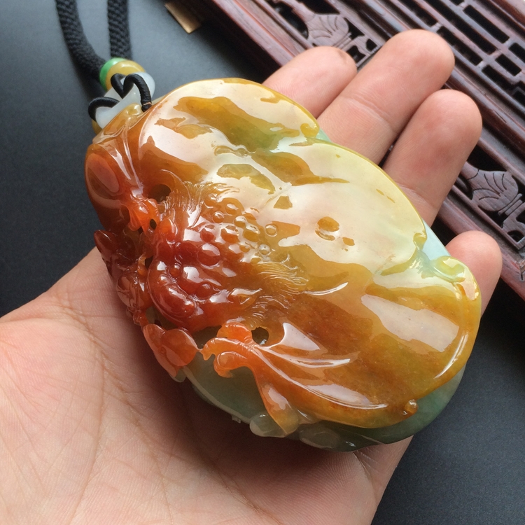 （超值推荐）糯冰种红黄翡双福临门挂件