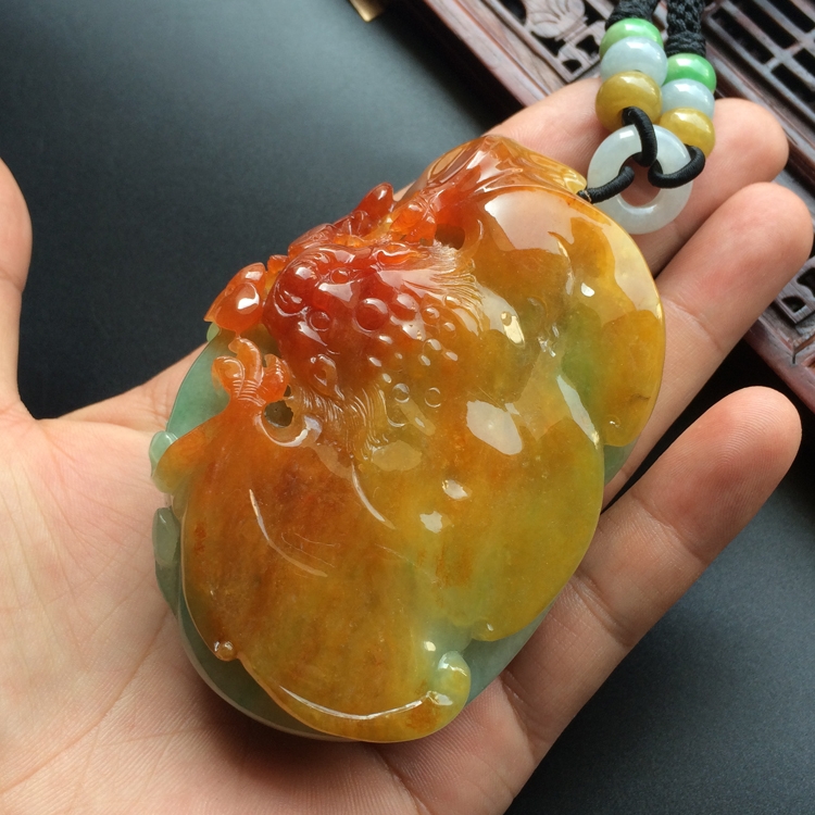 （超值推荐）糯冰种红黄翡双福临门挂件