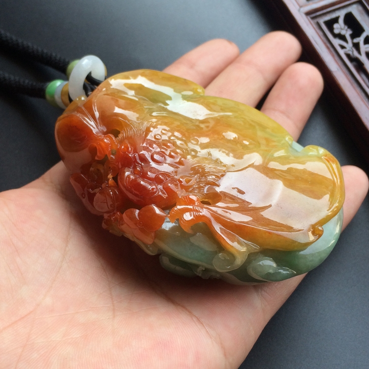 （超值推荐）糯冰种红黄翡双福临门挂件