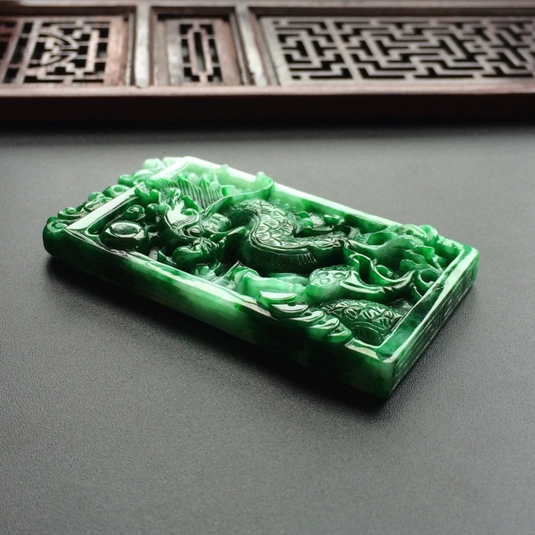(超值推荐)糯冰种花青龙牌挂件