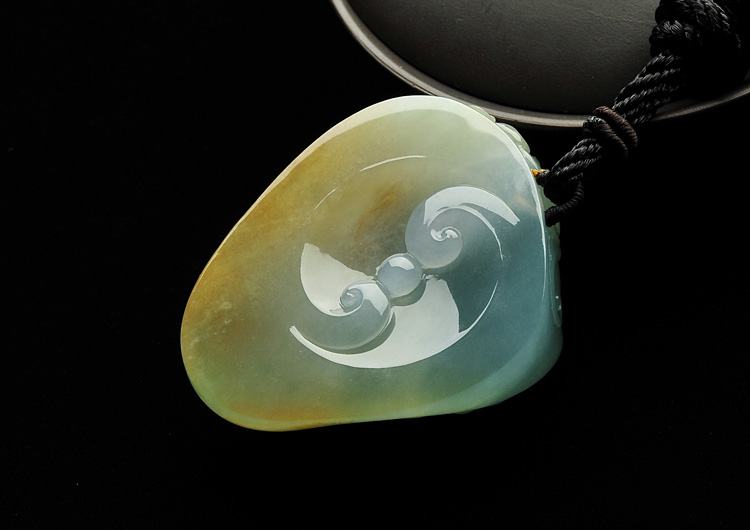 冰种晴水黄翡福寿如意挂件/手玩件