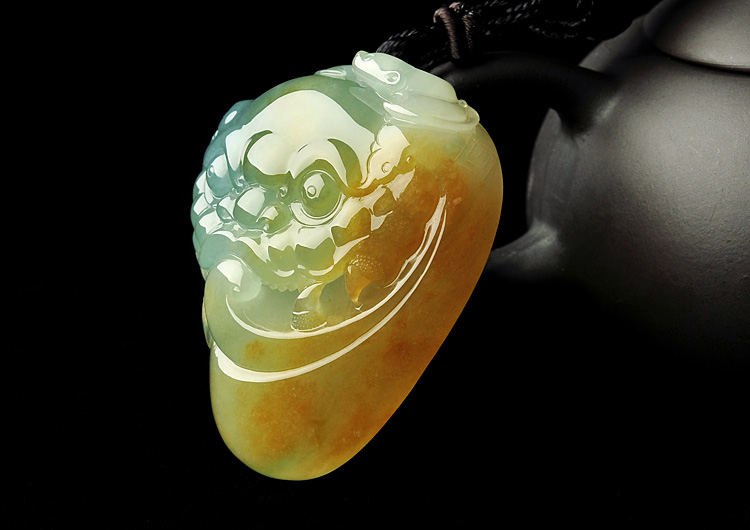 冰种晴水黄翡福寿如意挂件/手玩件