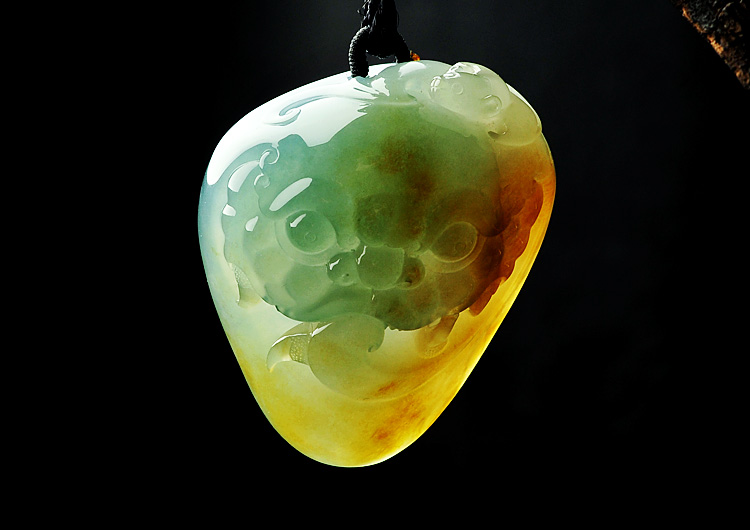 冰种晴水黄翡福寿如意挂件/手玩件