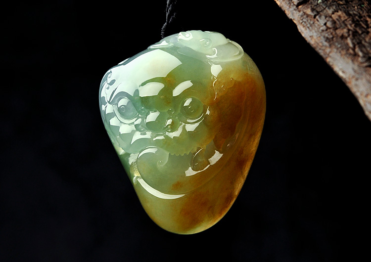 冰种晴水黄翡福寿如意挂件/手玩件