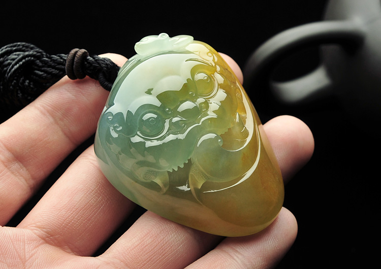 冰种晴水黄翡福寿如意挂件/手玩件