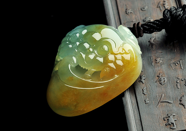 冰种晴水黄翡福寿如意挂件/手玩件