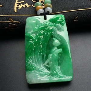 （超值推荐）（玉雕名家卢葵作品）糯冰种阳绿仕女挂件