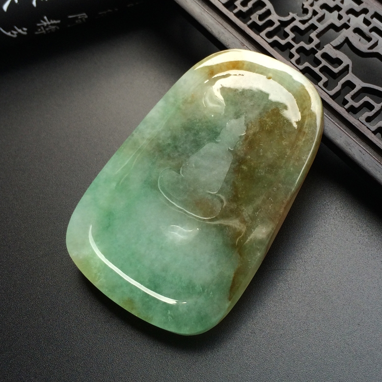 糯冰种晴水褐黄翡心莲花开挂件