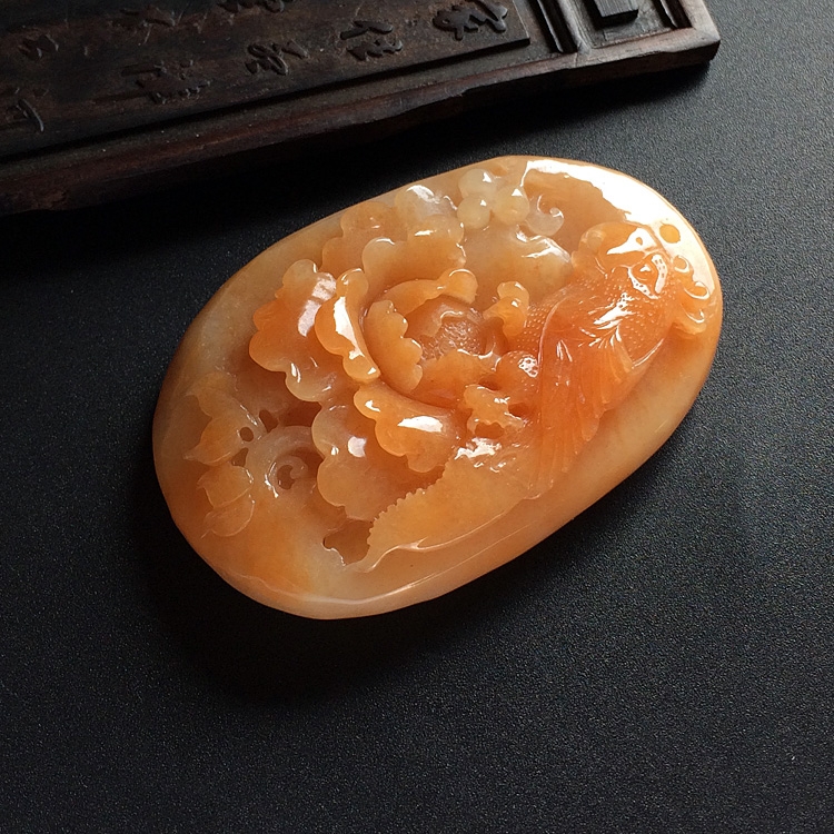 糯冰种红黄翡富贵花开挂件