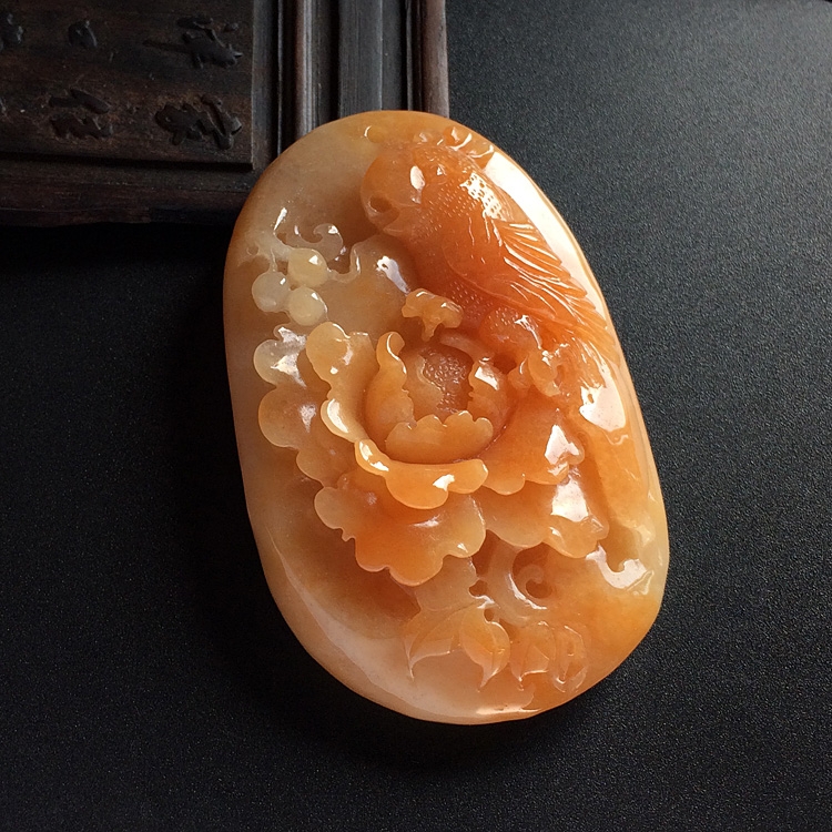 糯冰种红黄翡富贵花开挂件