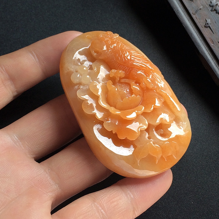糯冰种红黄翡富贵花开挂件