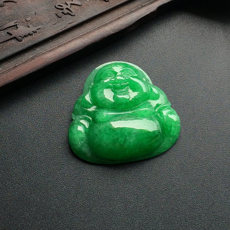 糯冰种阳绿玉佛挂件