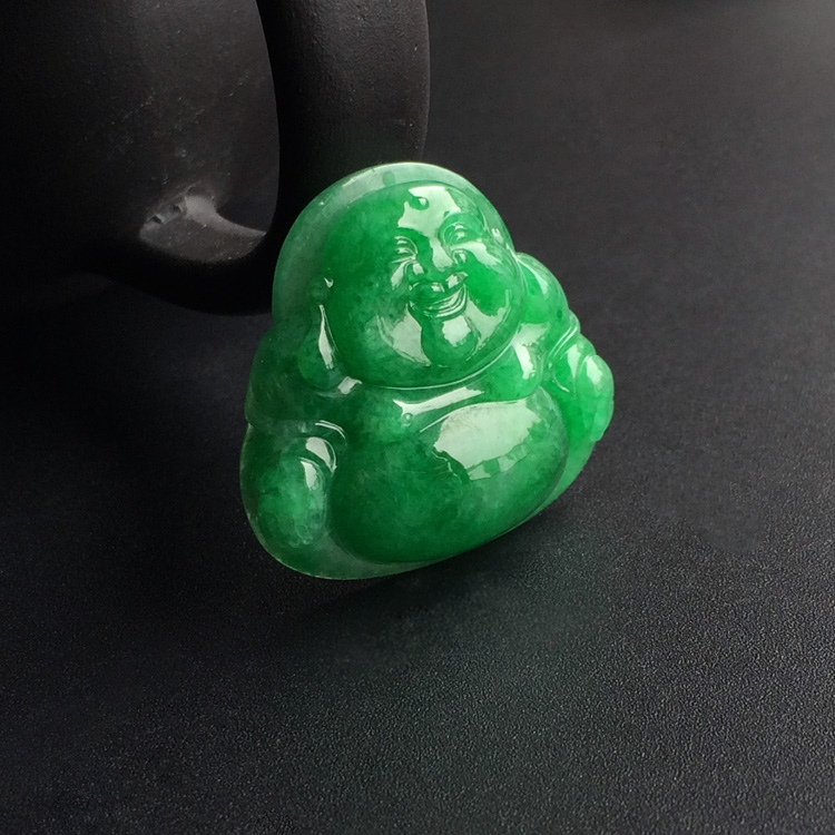 糯冰种阳绿玉佛挂件