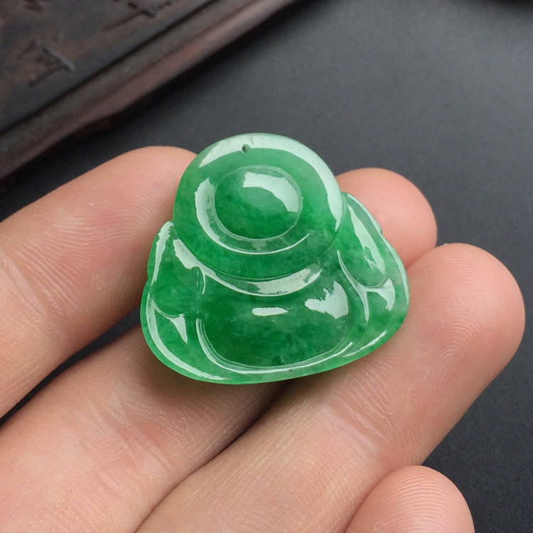 糯冰种阳绿玉佛挂件