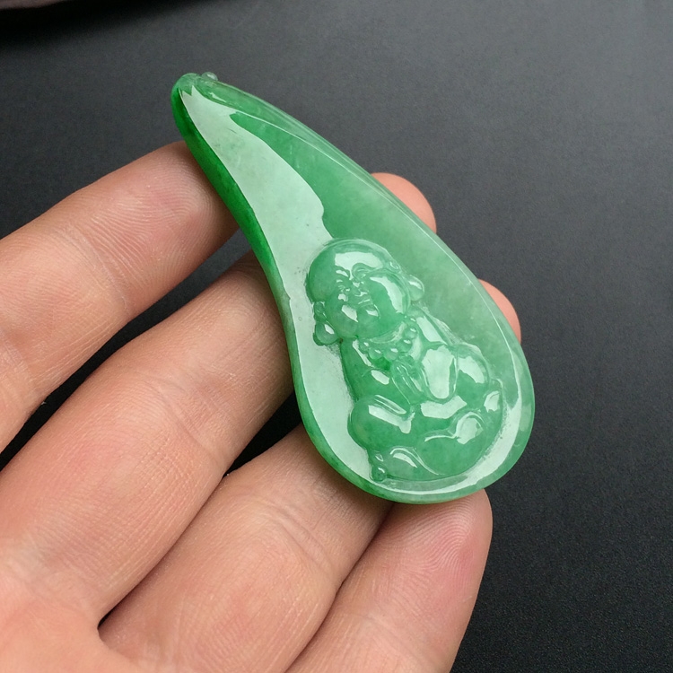 糯冰种飘阳绿宝宝佛挂件