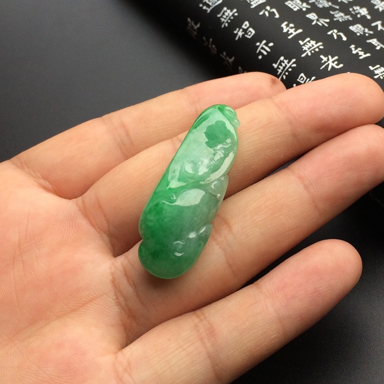 （超值推荐）糯冰种飘翠蝙蝠如意挂件