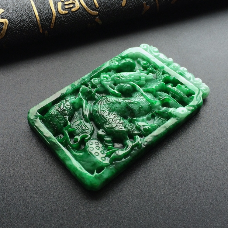 (超值推荐)糯冰种花青龙牌挂件