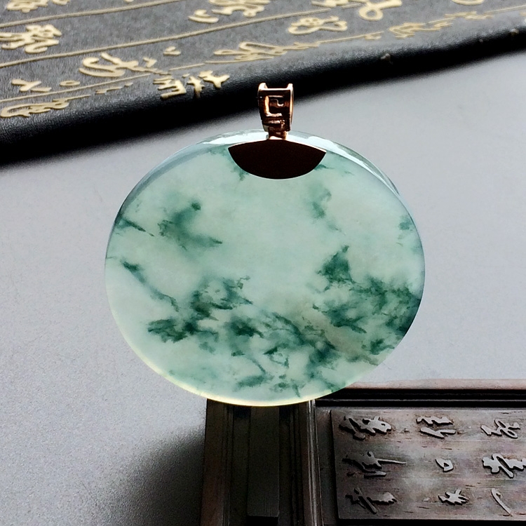冰种飘花平安牌挂件