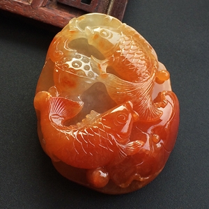 糯冰种红黄翡年年有余挂件